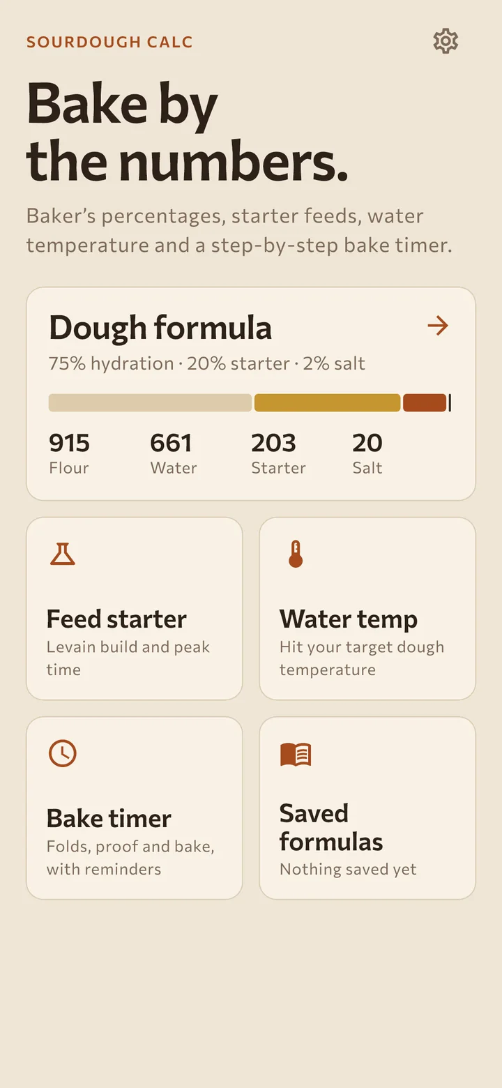 Home screen with the current formula and tools